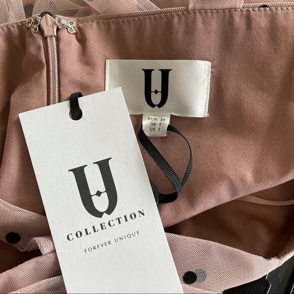 NWT Dusty Pink And Black Polka Dot Mesh Maxi Dress - Picture 6 of 6